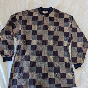 Men's Navy and Cream Sweater with 3 button down